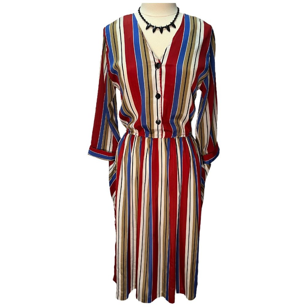 Vintage striped midi secretary dress
